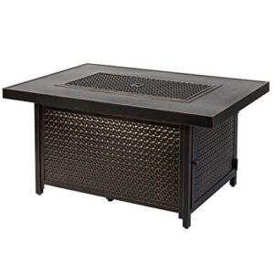 fire sense 62750 weyland hammered aluminum convertible gas fire pit table 55000 btu multifunctional outdoor firepit with fire bowl lid, nylon cover & clear fire glass bronze finish - rectangular 48"