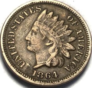 1864 p indian head cent copper nickel penny seller fine