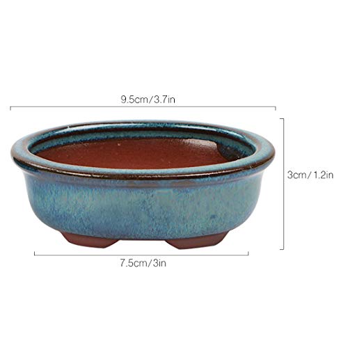 kilofly Happy Bonsai Mini Glazed Pots Value Set of 4, with 4 Soft Mesh Drainage Screens