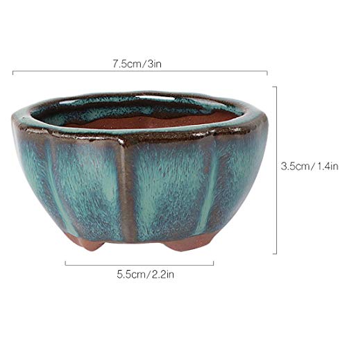 kilofly Happy Bonsai Mini Glazed Pots Value Set of 4, with 4 Soft Mesh Drainage Screens