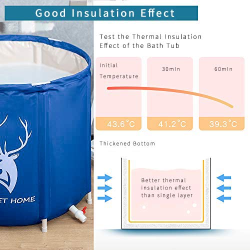KELIXU Portable Bathtub, Foldable Soaking Bathing Tub for Freestanding Shower Stall, Thickened Thermal Foam to Keep Temperature for Spa Hot Ice bath, Blue