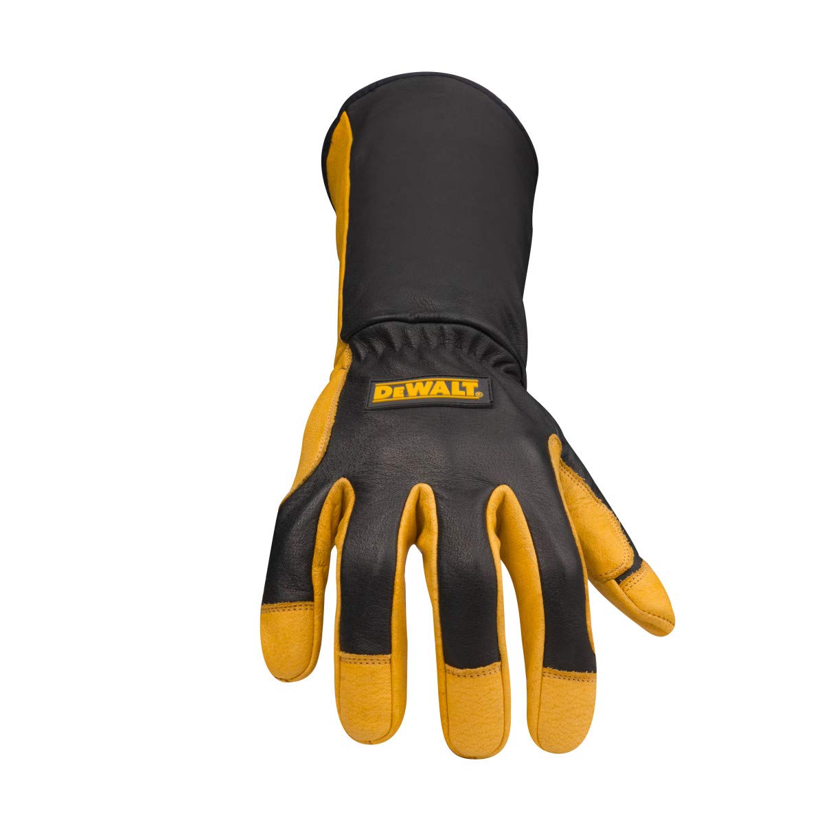 Dewalt Premium Leather Welding Gloves, Fire/Heat Resistant, Gauntlet-Style Cuff, Elastic Wrist, Medium