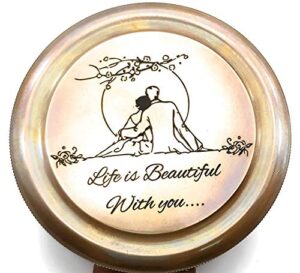 life is beautiful with you engraved compass, e e cumings poem engraved working compass, anniversary, birthday, love, sorry, valentines day, keepsakes, old memories, love momentos, unusual gift