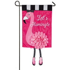 evergreen flag let's flamingle garden applique flag | pink flamingle garden flag 12x18 double sided | small garden flags for outside | outdoor house welcome flags for all season