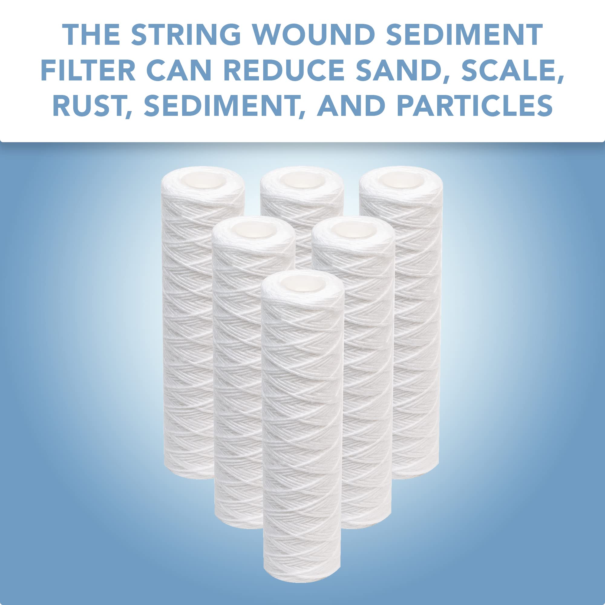 CFS 5 Micron 10" x 2.5" String Wound Sediment Water Filter Cartridge,6 Pack,Whole House Sediment Filtration, Universal Replacement for Most 10 inch RO Unit