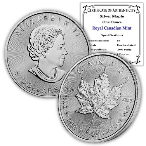 1988 - Present (Random Year) 1 oz Canadian Silver Maple Leaf Coin Brilliant Uncirculated with Certificate of Authenticity $5 BU