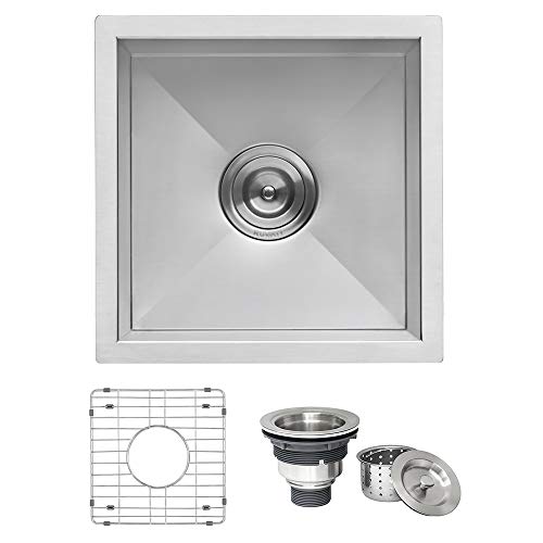 Ruvati 15 x 15 inch Undermount 16 Gauge Zero Raduis Bar Prep Square Kitchen Sink Single Bowl - RVH7115