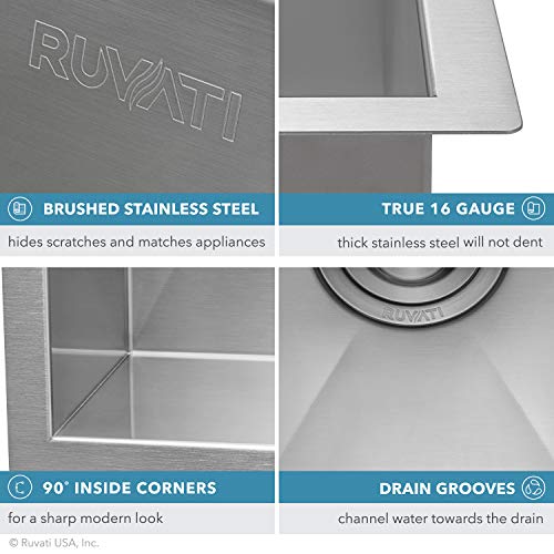 Ruvati 15 x 15 inch Undermount 16 Gauge Zero Raduis Bar Prep Square Kitchen Sink Single Bowl - RVH7115