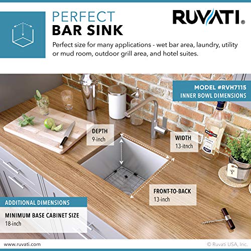 Ruvati 15 x 15 inch Undermount 16 Gauge Zero Raduis Bar Prep Square Kitchen Sink Single Bowl - RVH7115