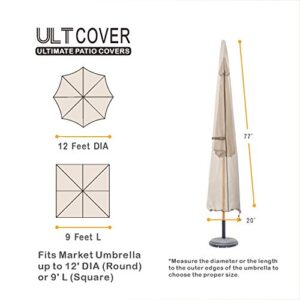 ULTCOVER Patio Umbrella Parasol Cover - 600D Waterproof Outdoor Market Umbrella Cover - Fits Market Umbrella Up to 12 Feet