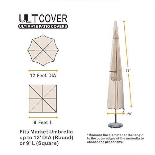 ULTCOVER Patio Umbrella Parasol Cover - 600D Waterproof Outdoor Market Umbrella Cover - Fits Market Umbrella Up to 12 Feet