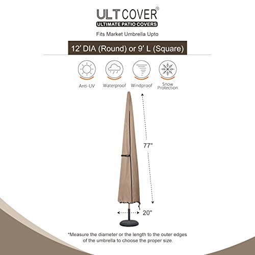 ULTCOVER Patio Umbrella Parasol Cover - 600D Waterproof Outdoor Market Umbrella Cover - Fits Market Umbrella Up to 12 Feet