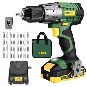 teccpo power drill, cordless drill with battery and charger(2000mah), 530 in-lbs, 24+1 torque setting, 0-1700rpm variable speed, 33pcs accessories drill set, drill with 1/2" metal keyless chuck