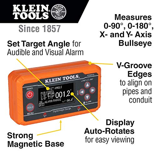 Klein Tools 935DAGL Digital Level Angle Finder with Programmable Angles, Measures 0 - 90 and 0 - 180 Degree or Dual Axis Bullseye Ranges