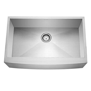 Miligoré 33" x 21" x 10" Deep Single Bowl Farmhouse Apron Zero Radius 16-Gauge Stainless Steel Kitchen Sink - Includes Drain/Grid