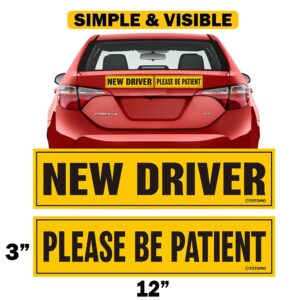 TOTOMO New Driver Magnet for Car Sign – Large 12”x3” Magnetic Reflective Vehicle Safety for Student Rookie Learner Drivers Removable Bumper Sticker Please Be Patient