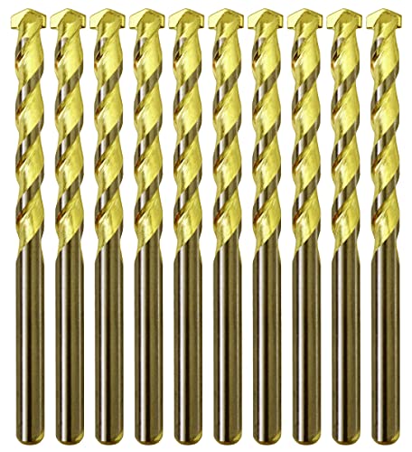 Masonry Drill Bit Set 1/8 in. Carbide Tip Golden Flute Drill Concrete Rock-10Pcs