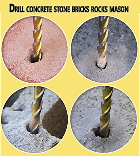 Masonry Drill Bit Set 1/8 in. Carbide Tip Golden Flute Drill Concrete Rock-10Pcs