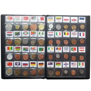 coin collection starter kit 60 countries coins/100% original genuine/world coin with leather collecting album taged by country name and flags/coin holder collection storage classic gifts