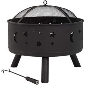24" outdoor fire pit round firepit metal fire bowl fireplace backyard patio garden stove for camping, outdoor heating, bonfire, picnic