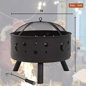 24" Outdoor Fire Pit Round FirePit Metal Fire Bowl Fireplace Backyard Patio Garden Stove for Camping, Outdoor Heating, Bonfire, Picnic