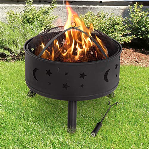24" Outdoor Fire Pit Round FirePit Metal Fire Bowl Fireplace Backyard Patio Garden Stove for Camping, Outdoor Heating, Bonfire, Picnic