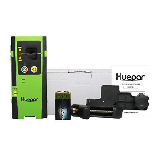 Huepar Laser Detector for Line Level, Digital Receiver Used with Pulsing Lasers Up to 200ft, Detect Red and Green Beams, Three-Sided LED Displays, Clamp Included LR-6RG