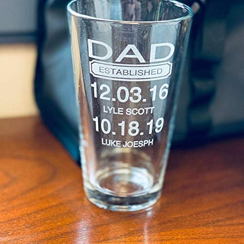 Christmas Gift for Dad Pint Glass Gift for Father’s Day Established Date and Kids Birthdays-16 oz