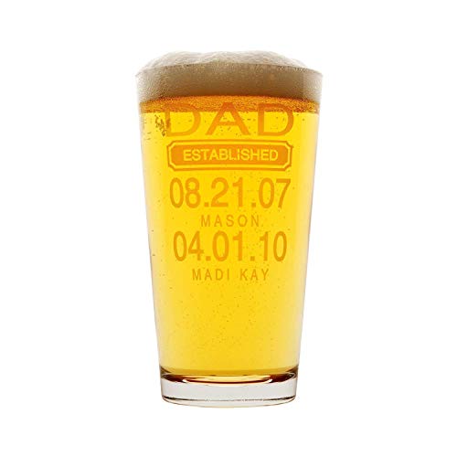 Christmas Gift for Dad Pint Glass Gift for Father’s Day Established Date and Kids Birthdays-16 oz