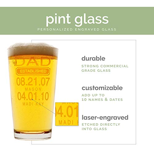 Christmas Gift for Dad Pint Glass Gift for Father’s Day Established Date and Kids Birthdays-16 oz