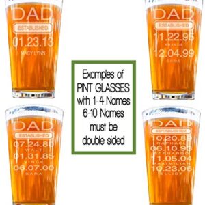 Christmas Gift for Dad Pint Glass Gift for Father’s Day Established Date and Kids Birthdays-16 oz