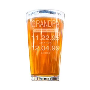 Christmas Gift for Dad Pint Glass Gift for Father’s Day Established Date and Kids Birthdays-16 oz