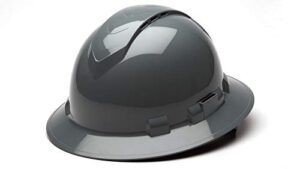 pyramex ridgeline full brim hard hat, vented, 4-point ratchet suspension, slate gray