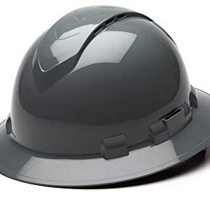 Pyramex Ridgeline Full Brim Hard Hat, Vented, 4-Point Ratchet Suspension, Slate Gray