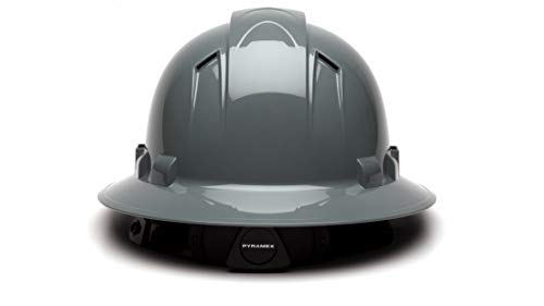 Pyramex Ridgeline Full Brim Hard Hat, Vented, 4-Point Ratchet Suspension, Slate Gray