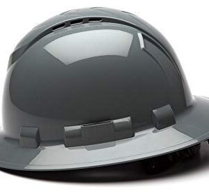 Pyramex Ridgeline Full Brim Hard Hat, Vented, 4-Point Ratchet Suspension, Slate Gray