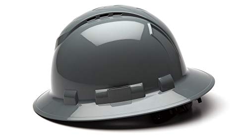 Pyramex Ridgeline Full Brim Hard Hat, Vented, 4-Point Ratchet Suspension, Slate Gray