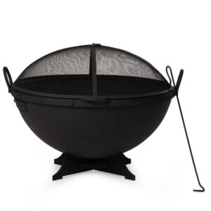 titan great outdoors hemisphere fire pit with screen and poker 32" cast iron