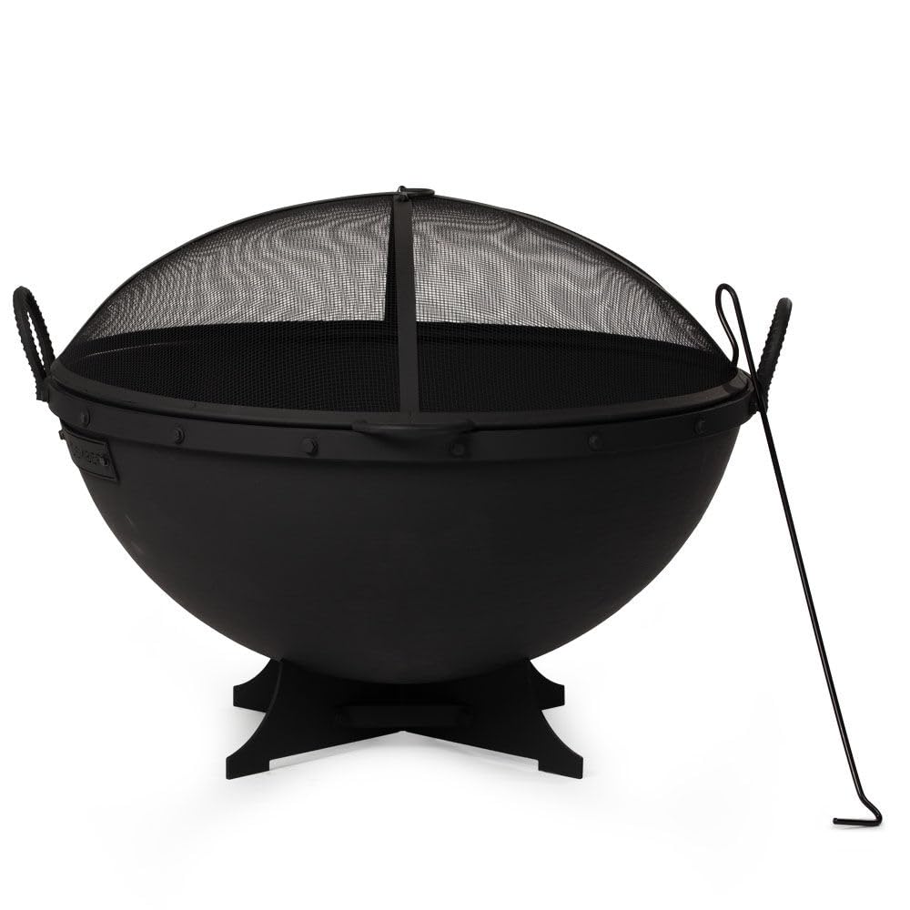 Titan Great Outdoors Hemisphere Fire Pit with Screen and Poker 32" Cast Iron