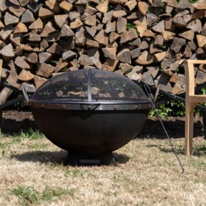 Titan Great Outdoors Hemisphere Fire Pit with Screen and Poker 32" Cast Iron