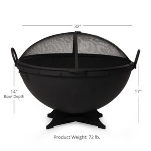 Titan Great Outdoors Hemisphere Fire Pit with Screen and Poker 32" Cast Iron