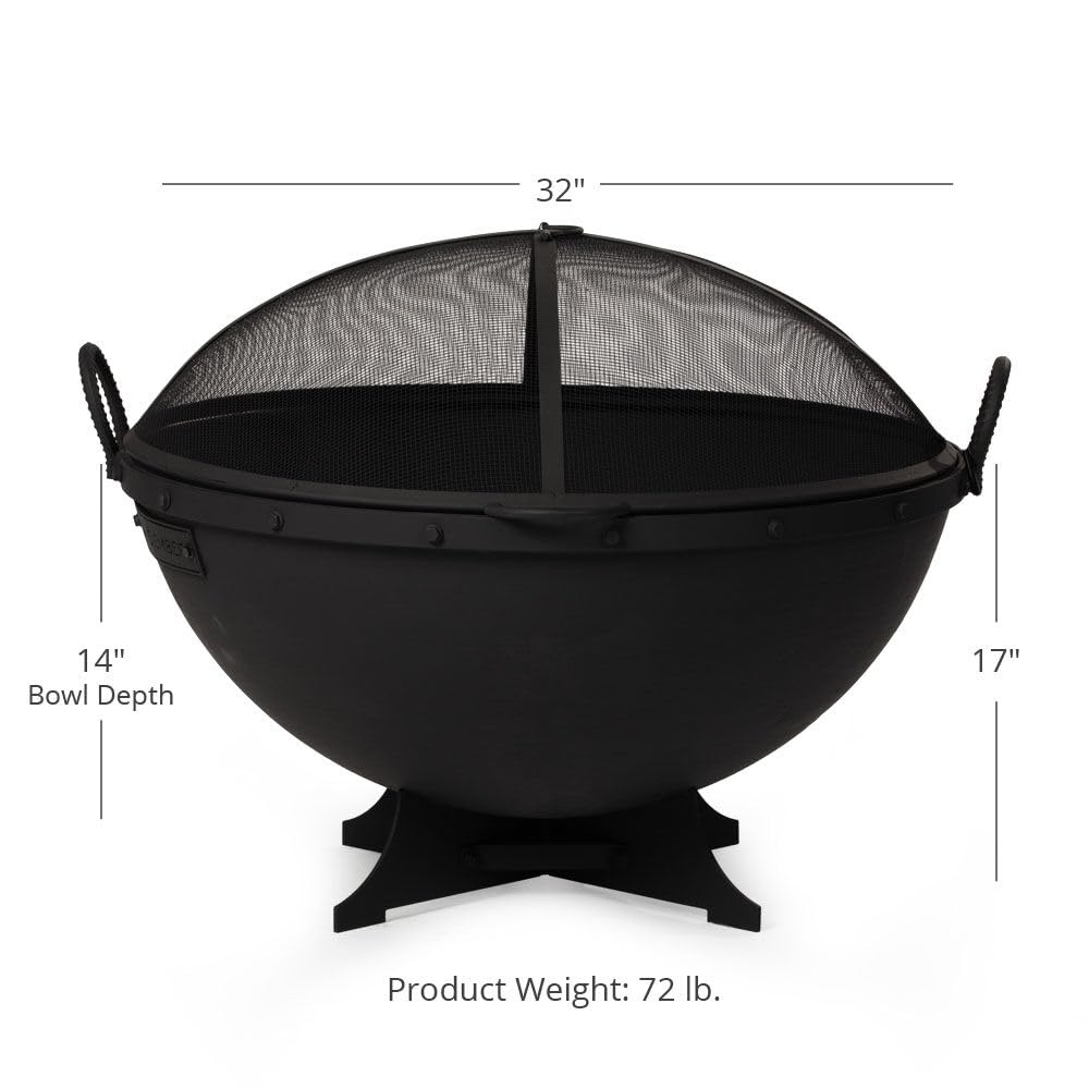 Titan Great Outdoors Hemisphere Fire Pit with Screen and Poker 32" Cast Iron