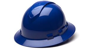 pyramex ridgeline full brim hard hat, vented, 4-point ratchet suspension, blue