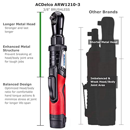 ACDelco ARW1210-3P G12 Series 12V Cordless Li-ion 3/8” 65 ft-lbs. Brushless Ratchet Wrench Tool Kit