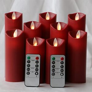 kitch aroma red flameless candles, red candles battery operated led pillar candles with moving flame wick with remote timer,pack of 9