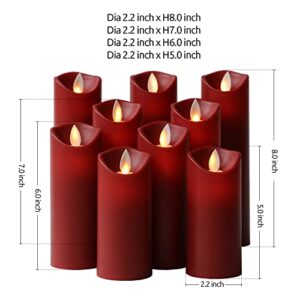 Kitch Aroma Red flameless Candles, Red Candles Battery Operated LED Pillar Candles with Moving Flame Wick with Remote Timer,Pack of 9