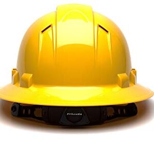 Pyramex Ridgeline Full Brim Hard Hat, Vented, 4-Point Ratchet Suspension, Yellow