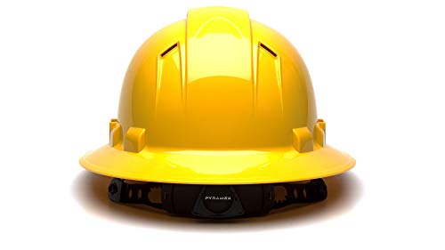 Pyramex Ridgeline Full Brim Hard Hat, Vented, 4-Point Ratchet Suspension, Yellow