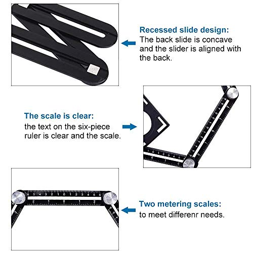 Amenitee Six-Sided Aluminum Alloy Angle Measuring Tool - Universal Opening Locator-Universal Ruler - Full Metal Multi Angle Measuring Tool-Upgraded Aluminum Alloy Ruler (six sides)