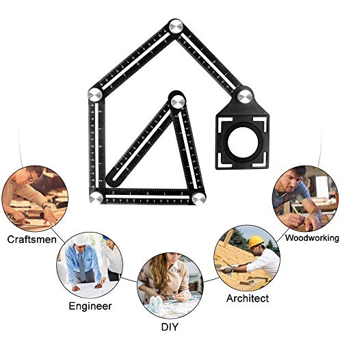 Amenitee Six-Sided Aluminum Alloy Angle Measuring Tool - Universal Opening Locator-Universal Ruler - Full Metal Multi Angle Measuring Tool-Upgraded Aluminum Alloy Ruler (six sides)